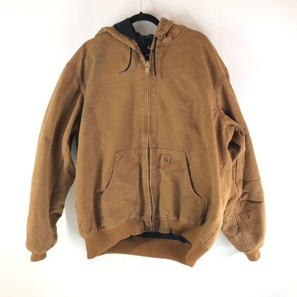 Carhartt Mens Sandstone Quilt Lined Hooded Jacket Brown Canvas